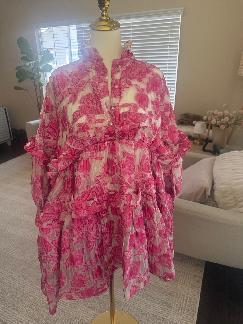 Sister Jane Pink and White Floral Ruffled Tunic